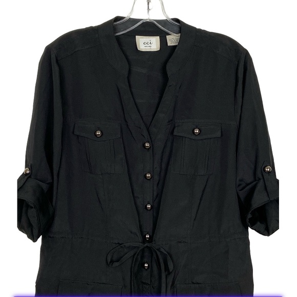 ECI New York Black Dress Size 12 Roll-Tab Sleeves - Picture 3 of 7